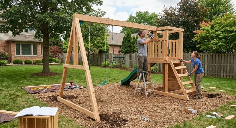 Wooden Swing Set Installation in Littleton, CO