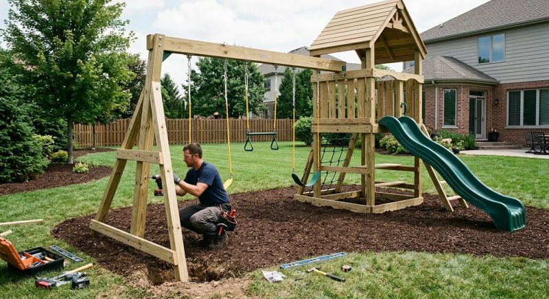 Wooden Swing Set Installation in Arvada, CO