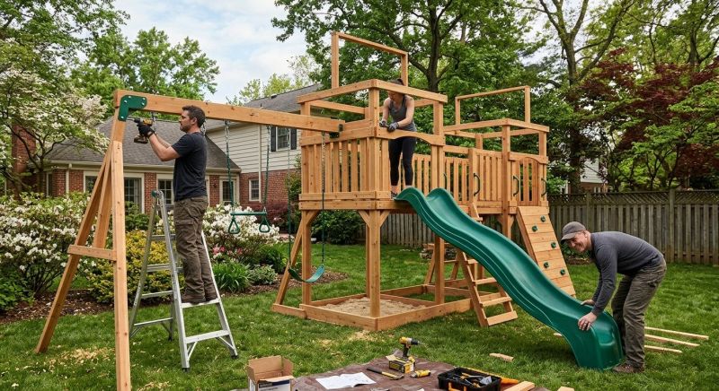 Wooden Swing Set Installation in Kansas City, KS